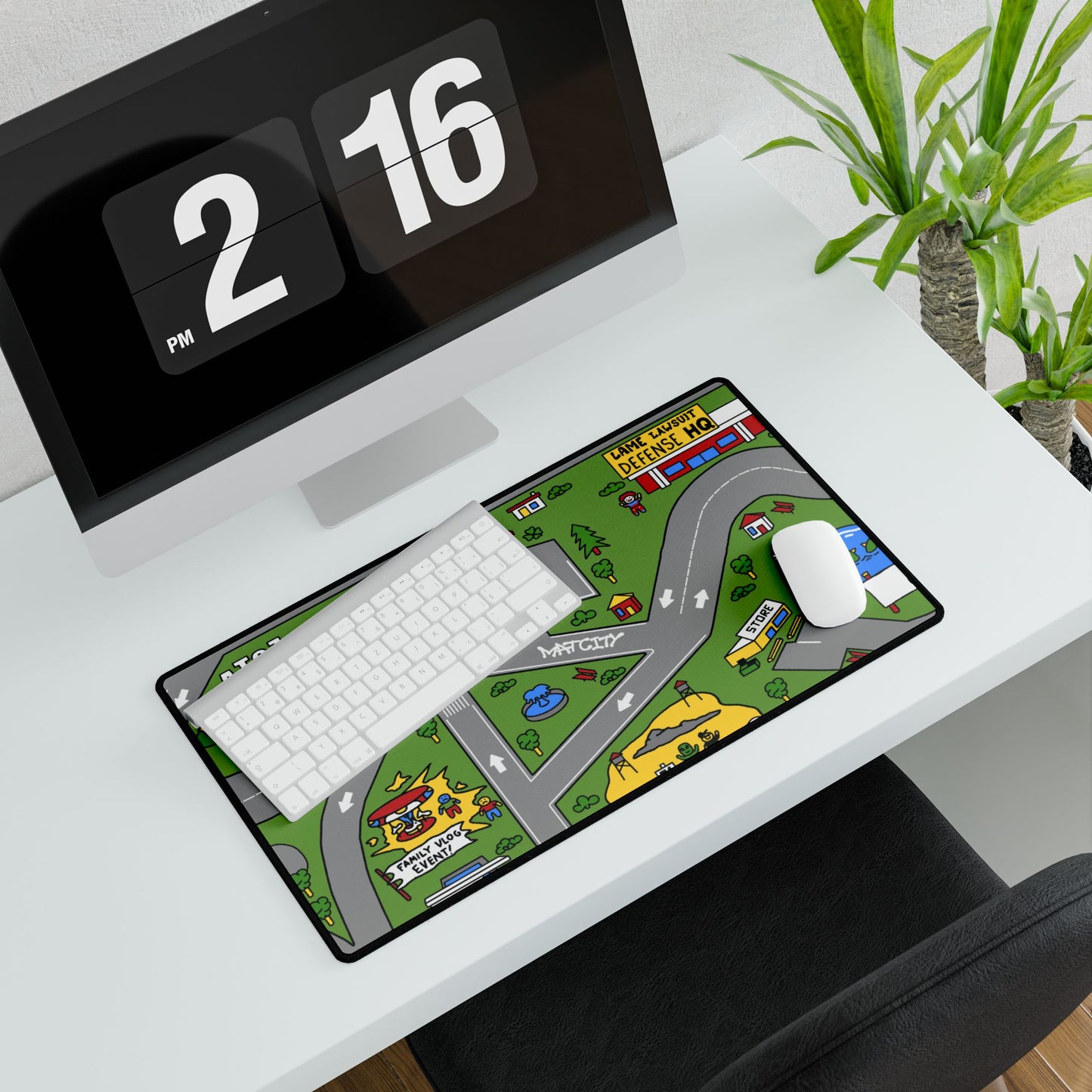 A medium-sized Atozy Mouse Pad on a minimalist desk, highlighting the vibrant map design.