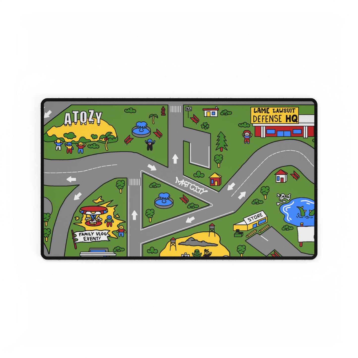 A close-up of the medium-sized Atozy Mouse Pad, featuring fun map details and a vibrant layout.