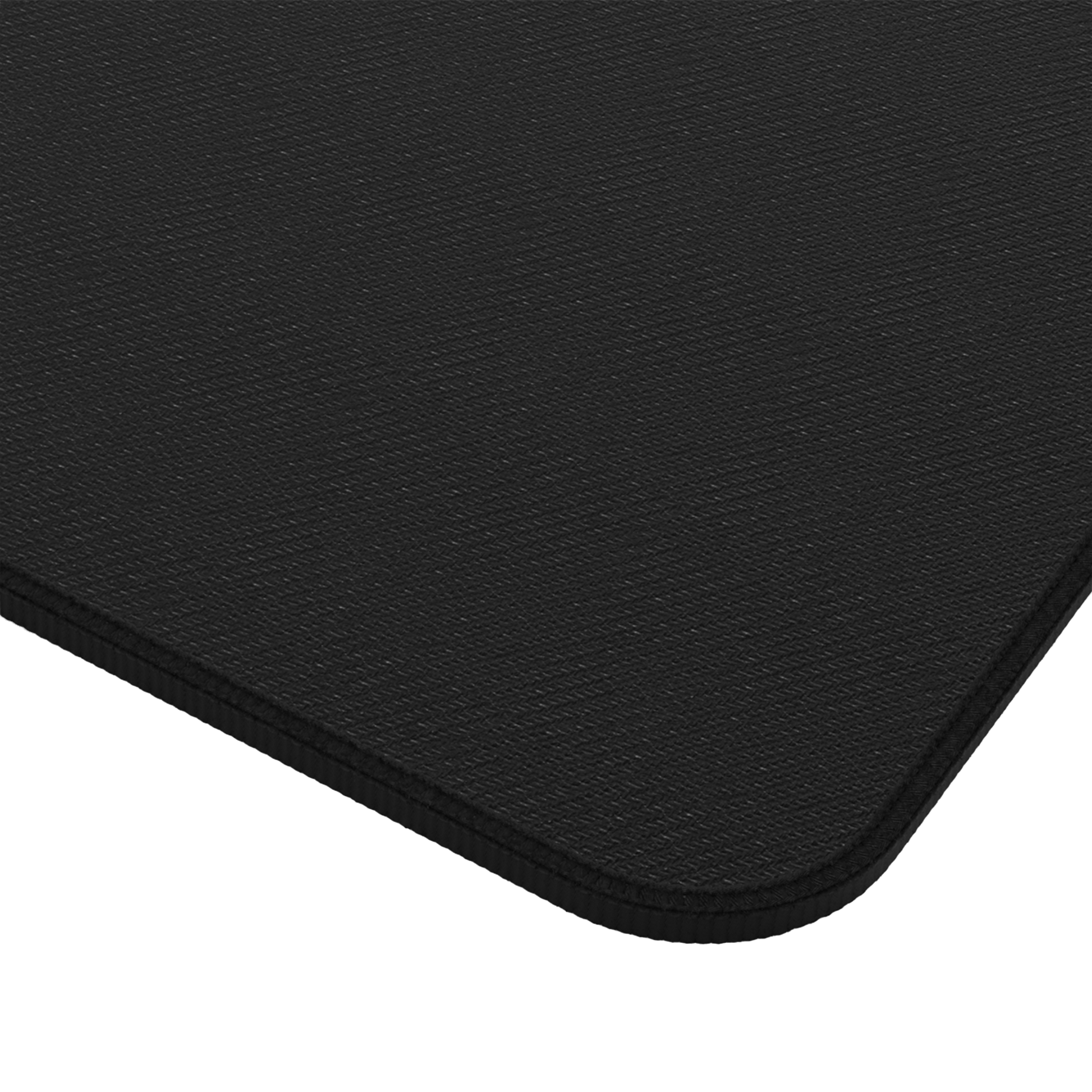 The plain black rubber underside of the mouse mat, providing a glimpse of the non-slip surface.
