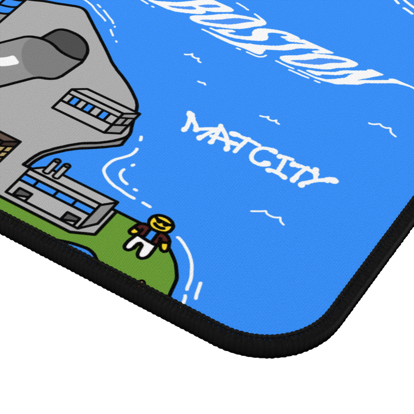 A close-up of the corner stitching of the Matcity Boston Mouse Mat Medium, emphasizing the durable, smooth finish.