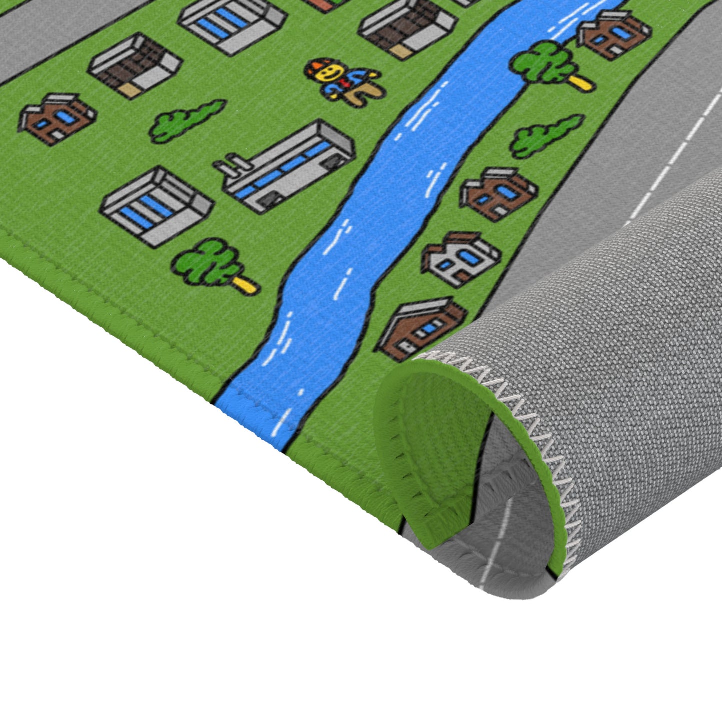The Matcity Chicago Mat rolled to highlight its soft texture and high-quality edges.