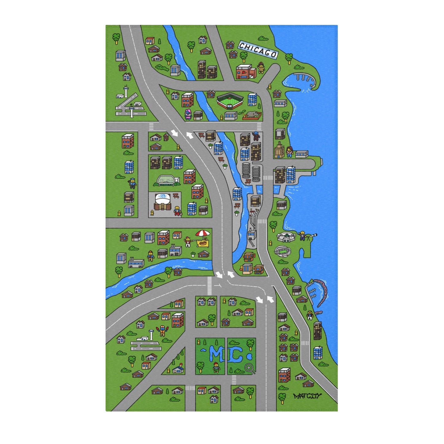 Full view of the Matcity Chicago Mat showcasing detailed city streets, buildings, and rivers.