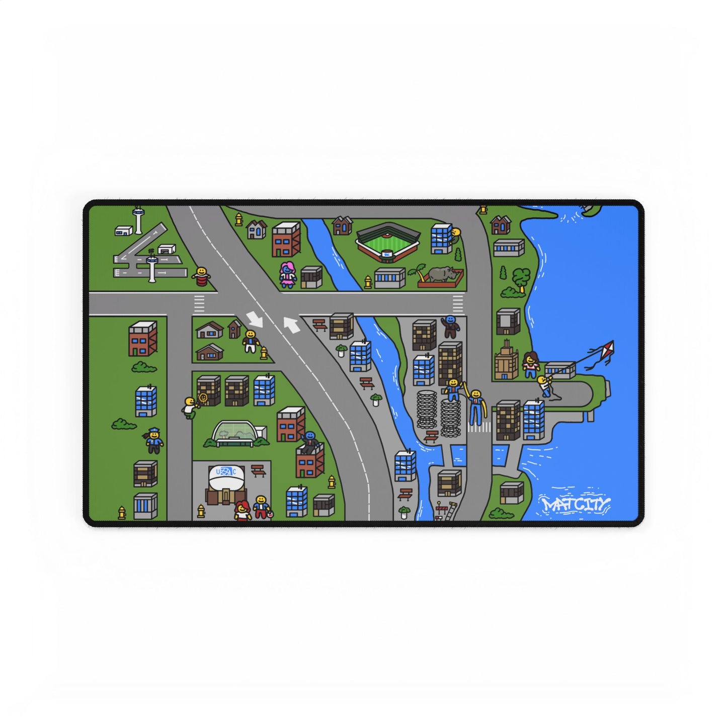 The medium-sized Matcity Chicago mouse pad, featuring an urban illustration with a river, roads, and high-rise buildings.