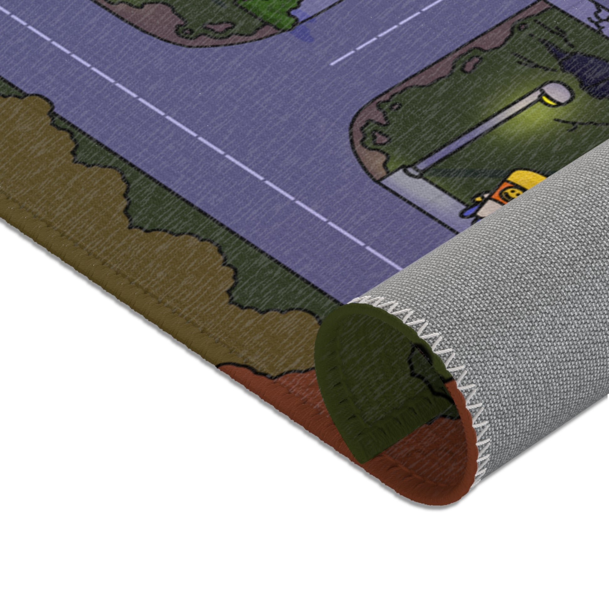 Rolled corner view of the Matcity Halloween 2025 Mat highlighting the textured fabric, stitched edges, and vibrant fall colors.