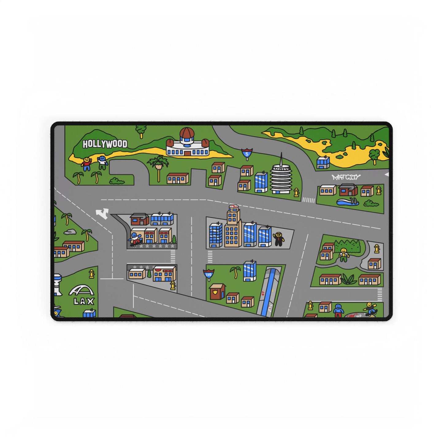 A mid-sized Matcity Los Angeles mouse pad with a detailed view of Hollywood, skyscrapers, and a lively street layout.