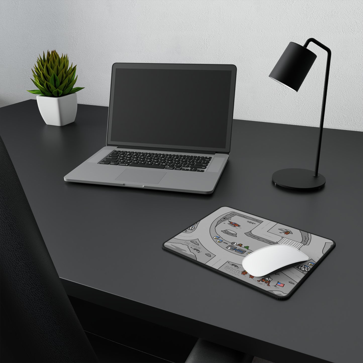 Matcity Mouse Mat Small displayed on a minimalist workspace, adding a playful yet functional lunar theme to the desk.