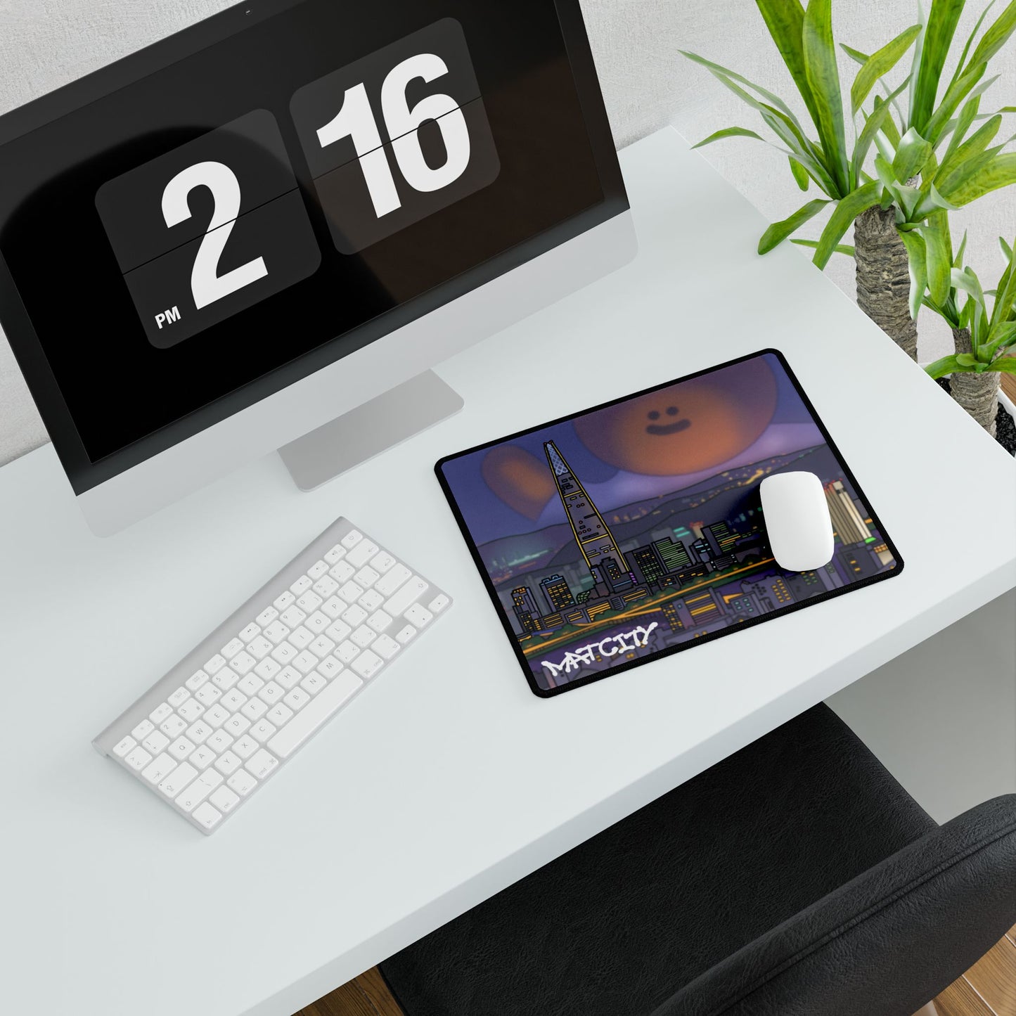 The Matcity Seoul Small Desk Mouse Pad on a workspace with a keyboard and mouse, emphasizing its compact and stylish design.