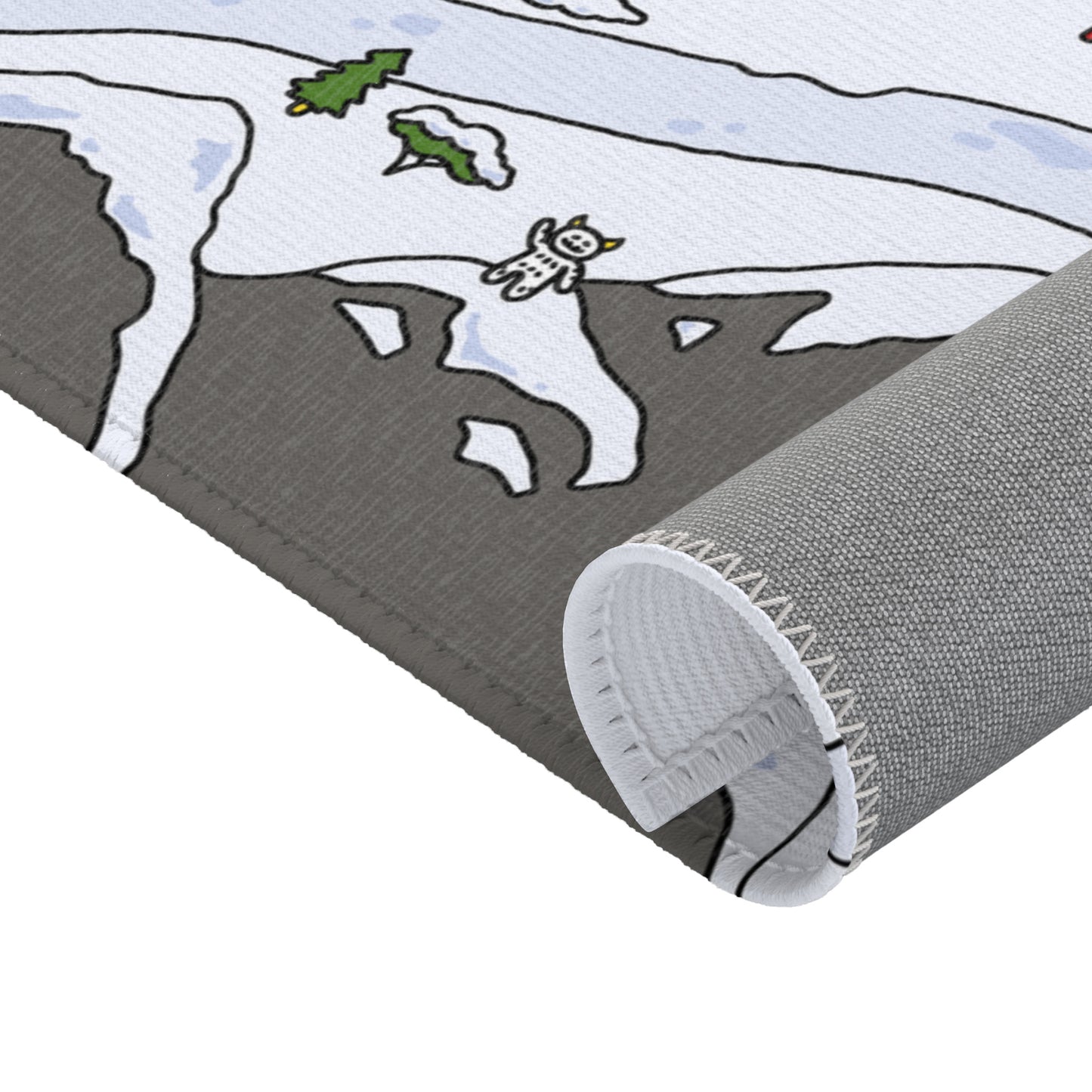 Rolled-up view of the Matcity Snow Rally Mat, showing its flexibility and neatly stitched edges against a snowy landscape backdrop.