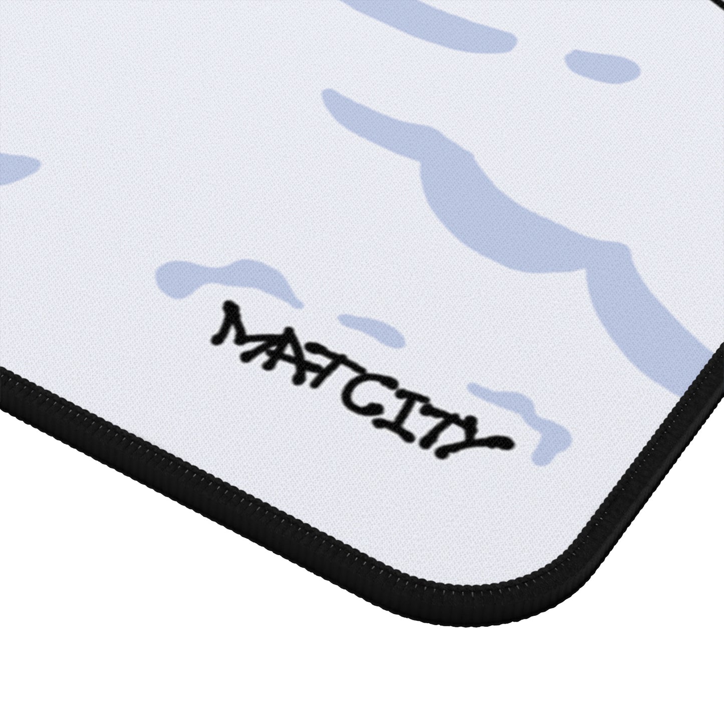 Close-up of the corner stitching on the Snow Rally Mousepad Large, highlighting the Matcity logo.