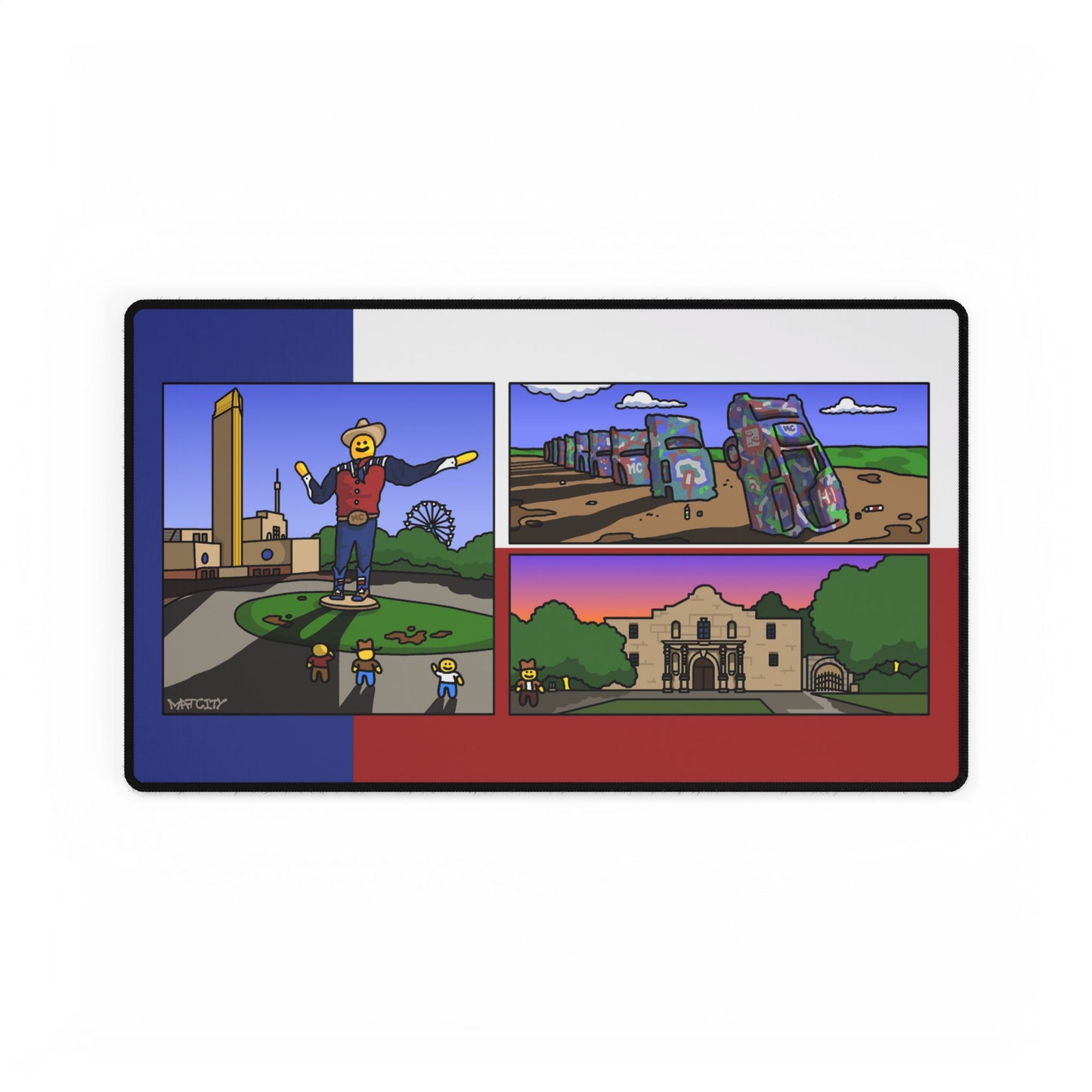 Mid-sized pad with identical landmark panels arranged on blue-white-red flag background.