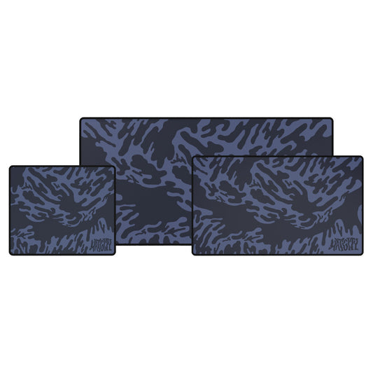 Three blue tieger camouflage patterned mouse pads on a white background