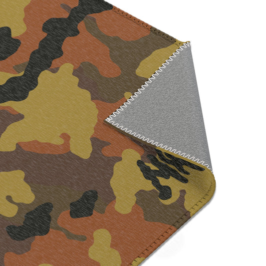 Fall camouflage patterned mat showcasing the underside on a white background