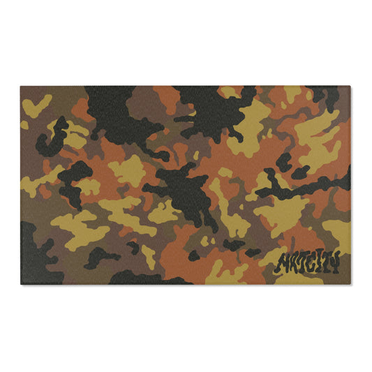 Fall camouflage patterned mat with a Matcity brand logo on a white background