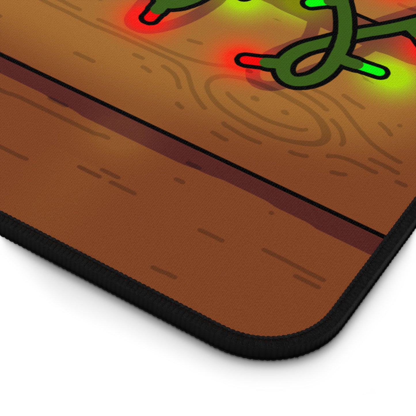 A detailed corner view of the mouse pad, focusing on the high-quality stitching and vibrant festive design.