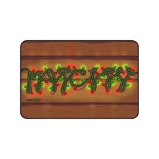 A close-up of the Matcity Christmas Lights Mouse Pad Medium, showcasing its vibrant holiday design with festive lights and a rustic wood background.