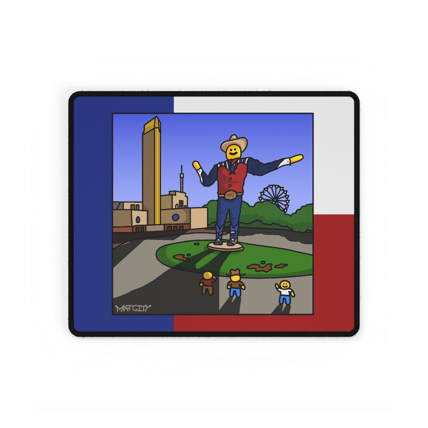 Compact pad highlighting only the Big Tex Dallas Fair Park scene against the Texas flag.