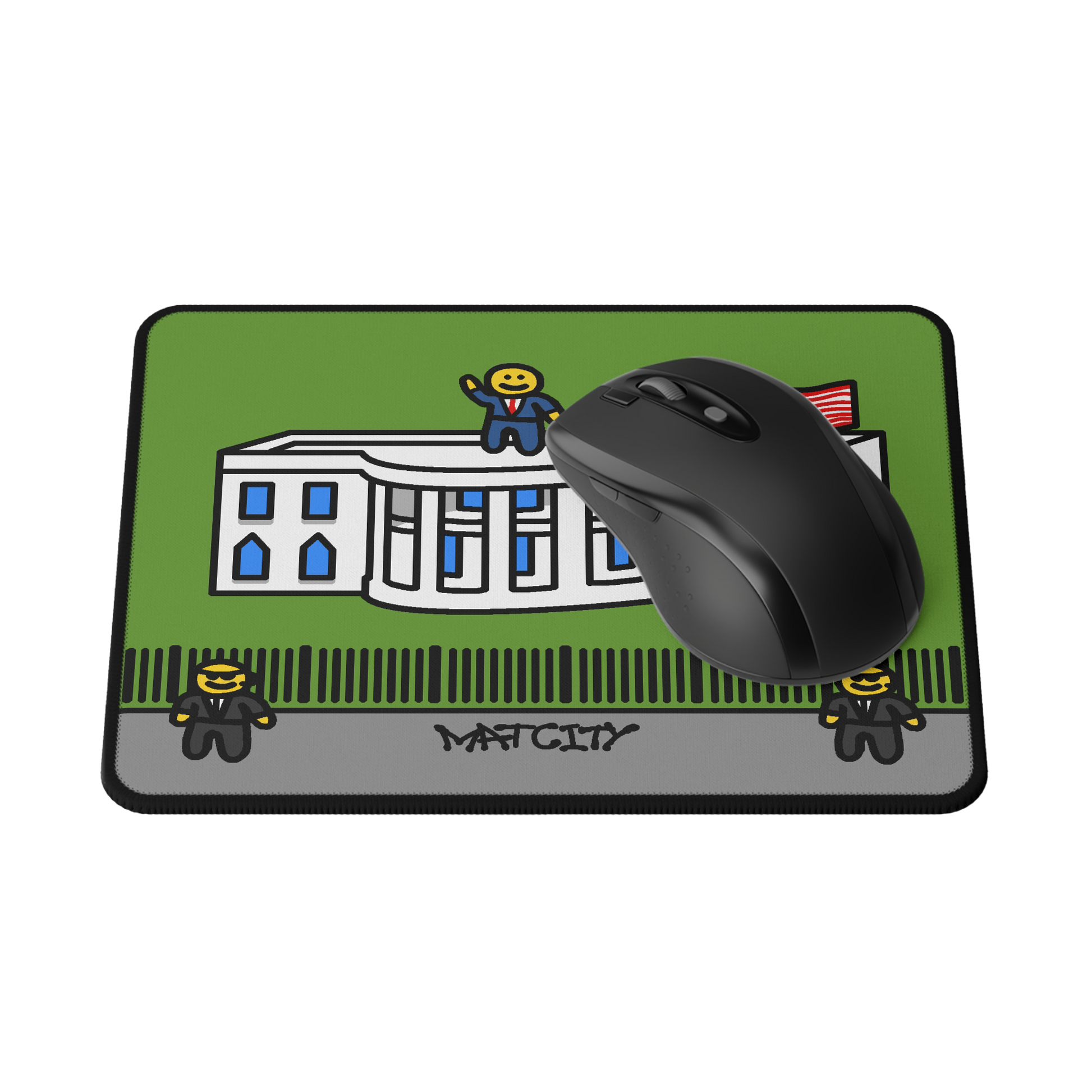 A close-up view of the Washington DC Mouse Mat Small with a black mouse resting on it.